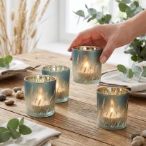 Itens Lanterna decorativa de vidro com desenho de grama para dar um toque especial ao ambiente, azul, 8cm, conjunto de 4 peças.