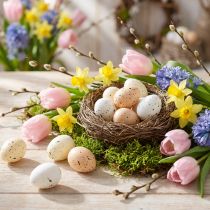 Itens Ovos de Páscoa decorativos com superfície salpicada para arranjos de primavera, 3 cm, 24 unidades