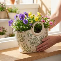 Itens Vaso de cerâmica para plantas, ideal para sala de estar e varanda, com 21 cm de diâmetro.
