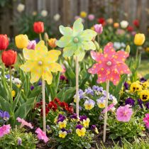 Itens Moinho de vento decorativo para jardim, ideal para canteiros de flores, 47 cm, conjunto com 3 peças.
