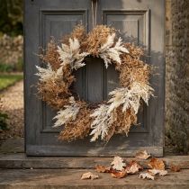 Itens Coroa de deco creme de grama de pampa artificial, guirlanda de porta marrom Ø60cm
