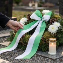 Itens Fita de guirlanda Moiré 125mm x 25m em verde e branco, fita de tafetá trançada, fita nacional, fita decorativa