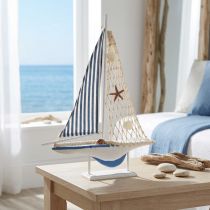 Itens Conchas de madeira para veleiro decorativo branco azul C26,5cm A37cm