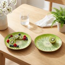 Itens Pratos redondos de cerâmica com estampa de kiwi, ideais para mesa de jantar ou cozinha, 16 cm, conjunto com 2 peças.