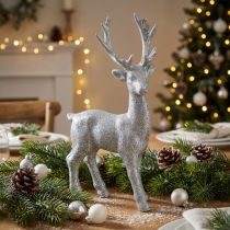 Itens Figura Deco cervo prata glitter 25cm x 12cm