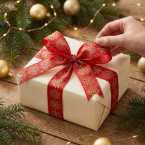 Itens Fita de Natal para presente com flocos de neve vermelhos 25mm 20m