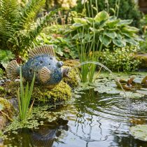 Itens Figura de gárgula, peixe de cerâmica, azul e marrom, 20×11×13,5cm