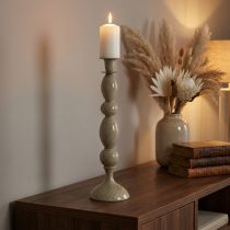 Itens Porta-velas alto em metal cinza dourado 51cm