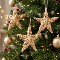 Itens Estrelas decorativas de 11 cm para árvore de Natal, feitas de rattan natural, conjunto de 6 unidades.