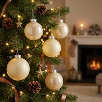 Itens Bolas de árvore de Natal de vidro Bolas de Natal mistura de creme Ø6cm 24 unid.