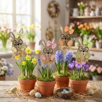 Itens Plugue de flores Coelhinho de Páscoa de madeira com óculos 8,5 cm 12 unidades