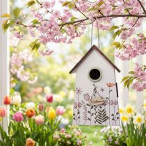 Itens Decoração suspensa decoração de primavera casa de passarinho caixa de nidificação verde branco 19cm