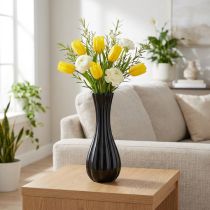 Itens Vaso de vidro preto com ranhuras para vaso de flores de vidro Ø6cm Alt.18cm