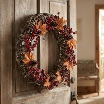 Itens Guirlanda decorativa grande de 50 cm de diâmetro, feita de videiras - guirlanda natural para porta, feita de madeira e salgueiro, versátil para decoração.