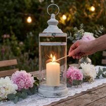 Itens Lanterna Deco Lanterna Shabby Chic Metal Branco Ø15cm Altura46cm