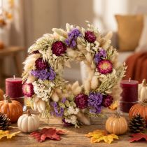 Itens Coroa de flores secas, decoração festiva de mesa para ocasiões e épocas especiais, 25 cm