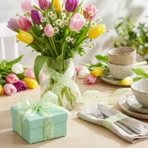Itens Fita de organza verde com flores 20mm 20m