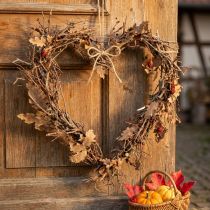 Itens Guirlanda decorativa em estilo campestre em formato de coração, feita com galhos de carvalho e folhas, decoração de parede natural, Ø28cm