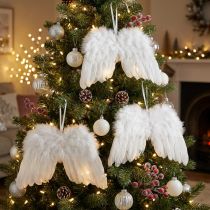 Itens Asas de anjo feitas de penas brancas – decoração romântica de Natal para pendurar 25×18cm 3 unidades