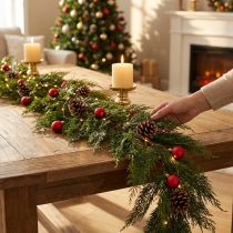 Itens Guirlanda de abeto Thuja verde com frutos, enfeite decorativo para pendurar, decoração de Natal, guirlanda artificial festiva, 175 cm de comprimento.