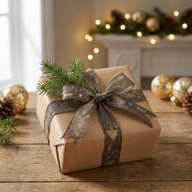 Itens Fita de Natal marrom ouro fita para presente abeto 25mm 15m