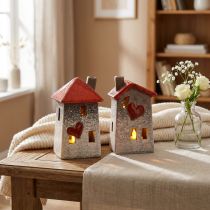 Itens Casas de cerâmica amorosas - desenho de coração, vermelho e natural, 17,5 cm - decoração romântica para a casa, 2 peças