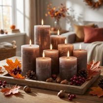 Itens Velas pilares, cor sólida marrom, vários tamanhos