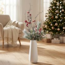 Itens Galho artificial longo com neve e bagas vermelhas 130cm