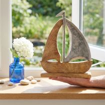 Itens Veleiro decoração madeira manga prata natural 25,5x4x28,5cm