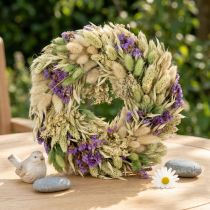 Itens Coroa de flores secas para primavera e verão, para mesa e porta de entrada, para ocasiões especiais com detalhes coloridos, 26 cm