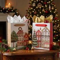Itens Sacola de presente de Natal com casinhas e árvore de Natal, 16 cm, 2 peças