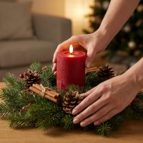 Itens Vela pilar de LED feita de cera verdadeira na cor vermelha com temporizador e luz branca quente, 12 cm