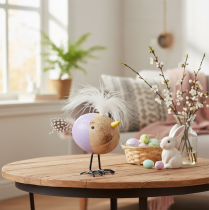 Itens Pássaro decorativo de madeira com penas e corpo colorido para decoração de mesa, 10 cm, conjunto de 6 peças