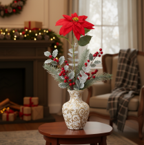Itens Decoração artificial de poinsétia vermelha com haste única de 82 cm
