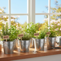 Itens Balde Ø14cm A12cm 6 peças. Zinco, brilhante.