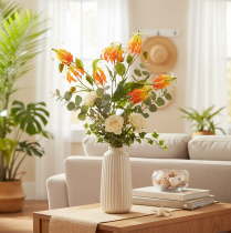 Itens Flor artificial Gloriosa laranja com hastes longas para vasos, 80cm, 3 unidades.