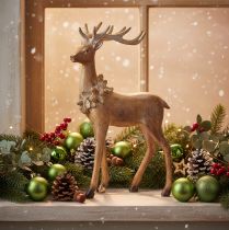 Itens Estatueta decorativa de veado com chifres, para colocar em pé, decoração de Natal, 28 cm