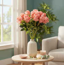 Itens Arranjo de rosas artificiais, haste longa de 62 cm, 12 unidades.