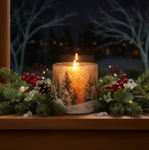Itens Porta-velas de vidro com tema de floresta de inverno na neve, decoração natalina, 20 cm