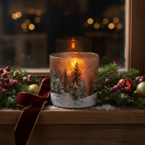 Itens Porta-velas de vidro com desenho de floresta de pinheiros, decoração de inverno, 15 cm