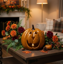 Itens Abóbora de cerâmica com rosto, decoração LED, Halloween, 19 cm