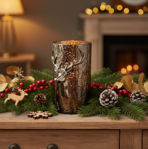 Itens Porta-velas de vidro com relevos de cabeça de veado e árvore, decoração de inverno, 26 cm