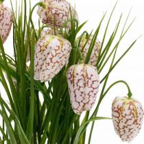 Itens Flor de xadrez artificial em vaso, Fritillaria de flores de primavera, flor de seda vermelha branca