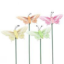 Plugue de flores borboletas decorativas de madeira em um palito 23 cm 16 unidades