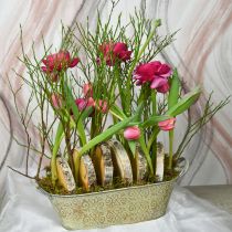 Itens Vaso de flores decoração de primavera tigela de metal oval com alças vintage 28×15cm
