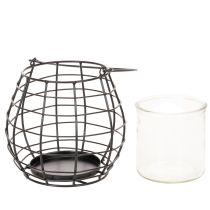 Itens Lanterna de jardim com alça, preta, suporte de vela em vidro, Ø17cm, A15cm
