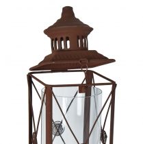Itens Lanterna de jardim, decoração em metal, com aspecto enferrujado, 12 cm x 12 cm x 135 cm