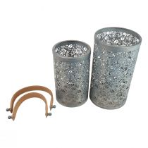 Itens Lanterna de jardim Cabo de lanterna de metal cinza H30,5/25cm Conjunto de 2