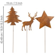 Itens Estaca de jardim, aço corten, veado, estrela, pinheiro, H14/20, 3 peças