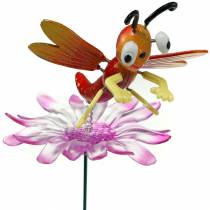 Plug de jardim libélula em flor com metal primavera laranja, rosa Alt.74cm